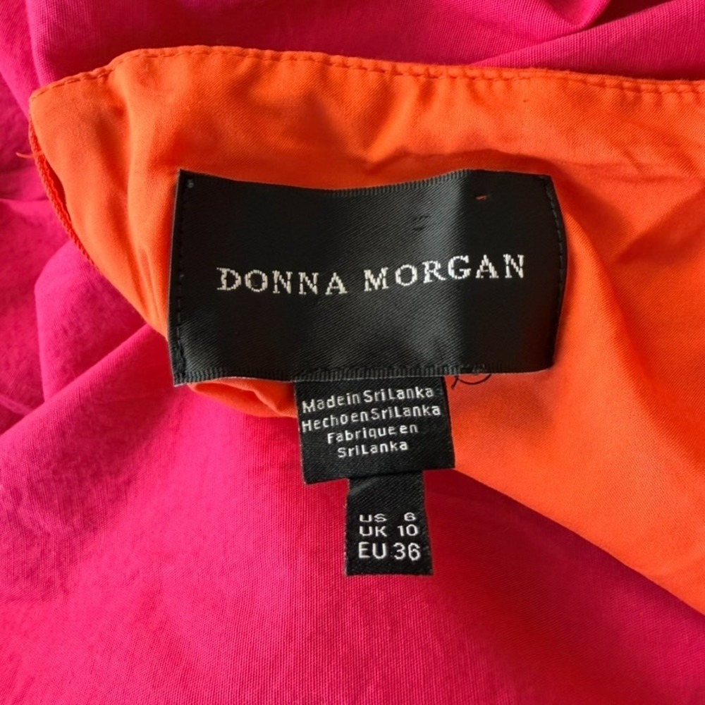 Donna Morgan Tiered Maxi Dress Size 6 Travel Cotton Colorblock Pink Orange - Picture 8 of 8